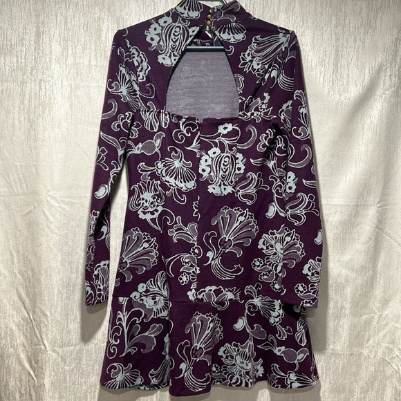 Anthropologie Mock Neck Mini Dress Boho Keyhole Back - Picture 11 of 13